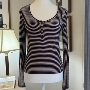 American Eagle Y2K Striped Henley Top XS Purple Scoop Neck Casual